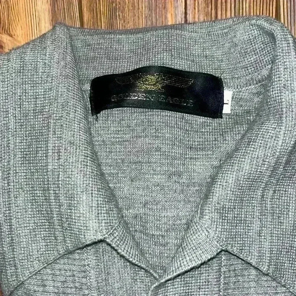 Long-Sleeve Striped Button-Through Wool Sweater Polo Golden Eagle Brand Size L - Picture 2 of 12